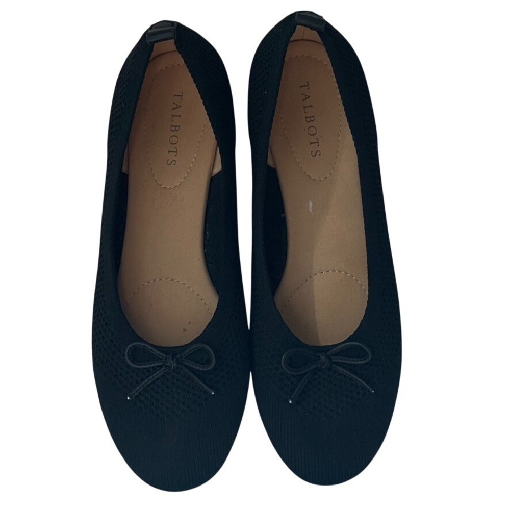 Talbots Black Knit Ballet‎ Flats Womens Size 10M Bow Slip On Mesh Comfort Shoes